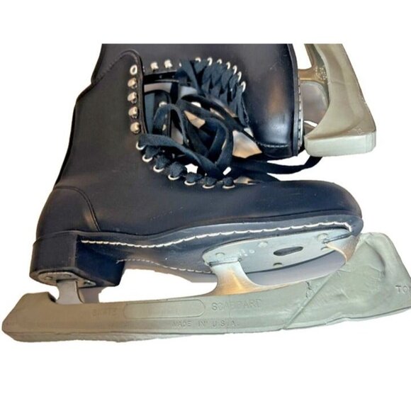 Scabbard Size 7 Black Leather Lace Up Figure Ice Skates Sheffield Steel w Guards - Picture 4 of 9